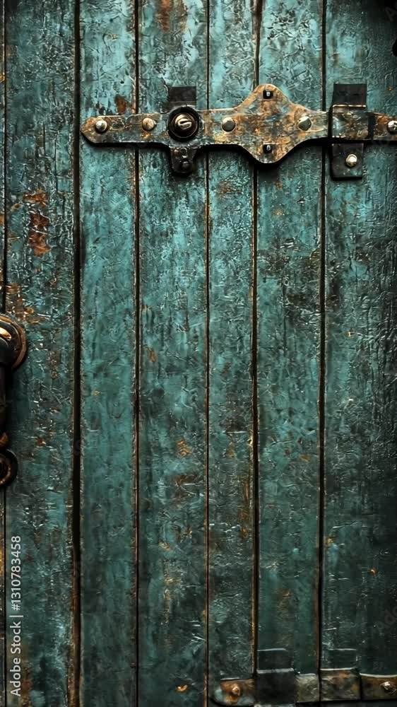 Weathered blue wooden door with rusted hardware, set in a rustic environment, evoking nostalgia Weathered blue wooden door with rusted hardware, set in a rustic environment, evoking nostalgia