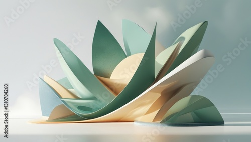 Abstract Geometric Sculpture in Pastel Colors with Soft Lighting Against a Light Background