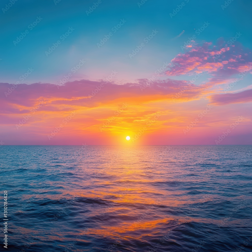 Obraz premium Vibrant sunset over calm ocean.
