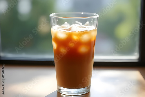 Wallpaper Mural Iced coffee in a clear glass. Behind is a garden window Torontodigital.ca