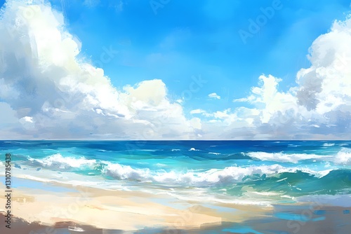 Wallpaper Mural Coastal beach scene, sunny day, waves crashing Torontodigital.ca