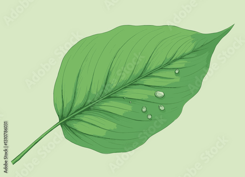 Fresh green leaf with water droplets illustration