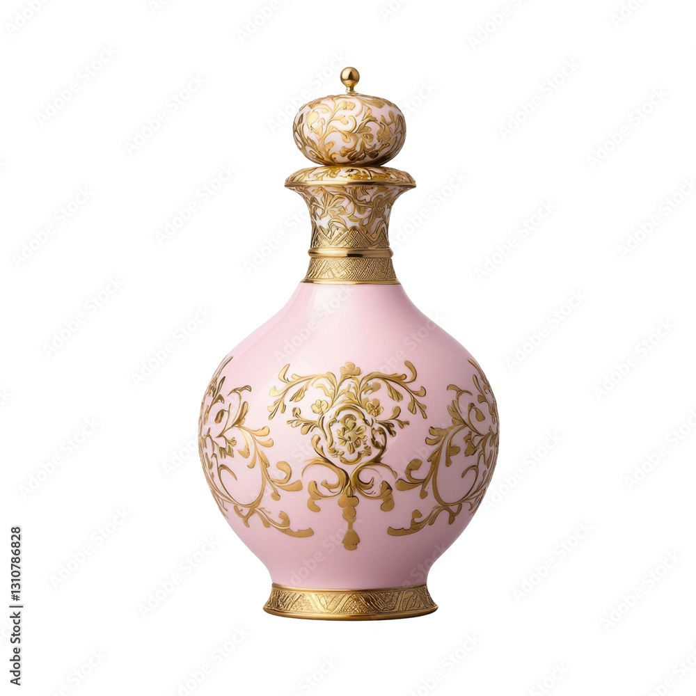 Elegant Pink Porcelain Vase with Intricate Gold Floral Patterns Elegant Pink Porcelain Vase with Intricate Gold Floral Patterns