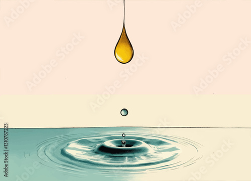 Golden Drop Falls Creating Water Ripple Effect