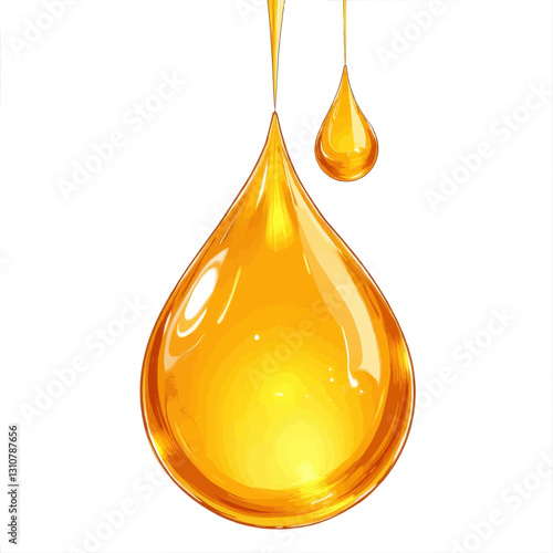 Golden liquid drops on white background