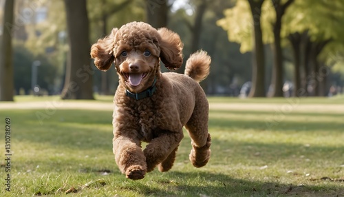 Happy Brown Toy Poodle Running in Park