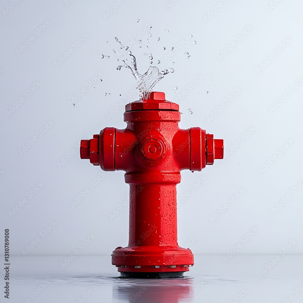 Fototapeta premium A vibrant red fire hydrant with water splashing, creating a dynamic visual effect.