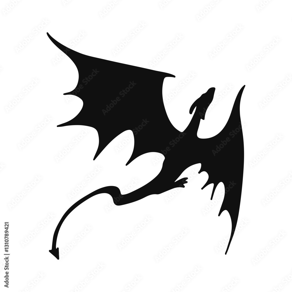 Fototapeta premium Flying Dragon Silhouette. Flat Vector Illustration.