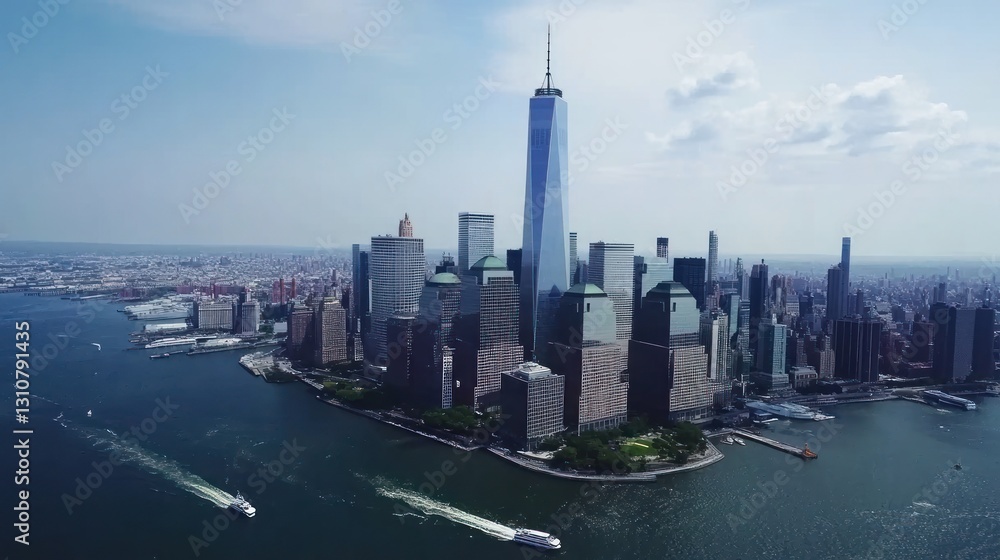 Fototapeta premium Aerial view showcases a stunning cityscape on a sunny day