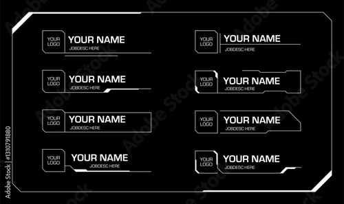 Futuristic Lower Third White Line with Logo Space. Cyberpunk Elements Collection in Black Background.