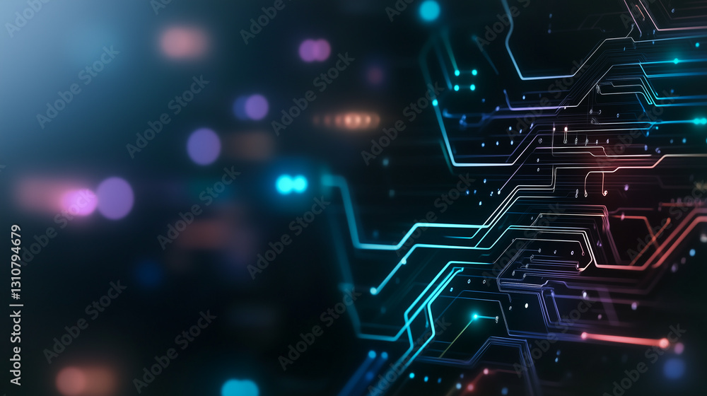 Digital Circuitry: An abstract illustration showcases intricate digital circuits, glowing with vibrant colors, against a dark backdrop, representing the cutting-edge realm of technology. Digital Circuitry: An abstract illustration showcases intricate digital circuits, glowing with vibrant colors, against a dark backdrop, representing the cutting-edge realm of technology.
