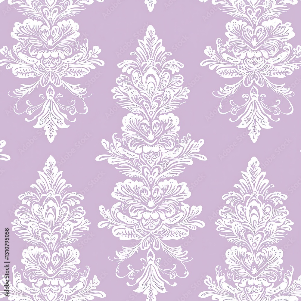 Intricate Floral Lace Pattern on Soft Lavender Textile Background Intricate Floral Lace Pattern on Soft Lavender Textile Background