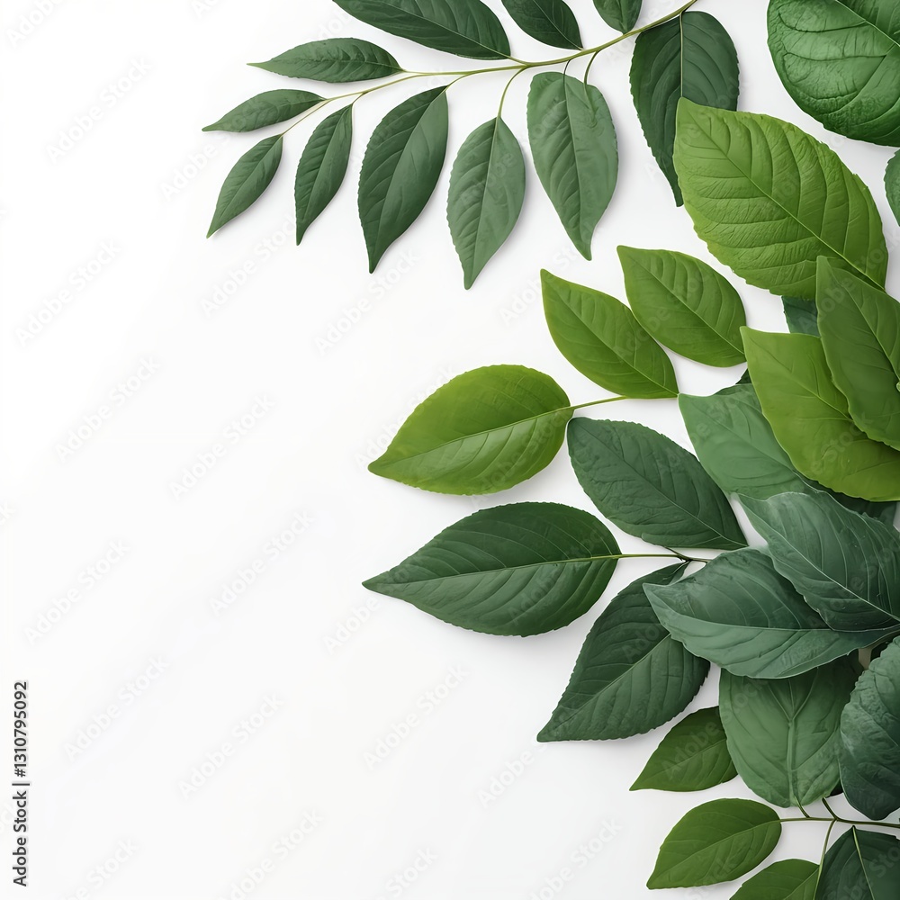 Fototapeta premium Green Leaves on White Background