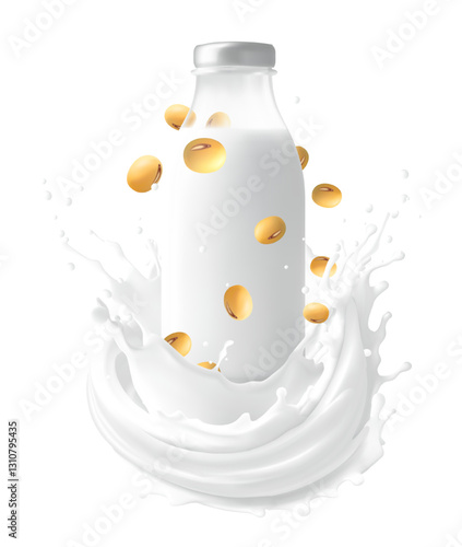 Soy milk yogurt splashing isolated background. Health concept. Realistic illustration. Can used for product design food products, Mesh gradient wes