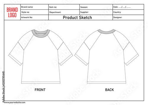 Ladies t shirt technical drawing fashion flat sketch vector illustration template with tech pack details