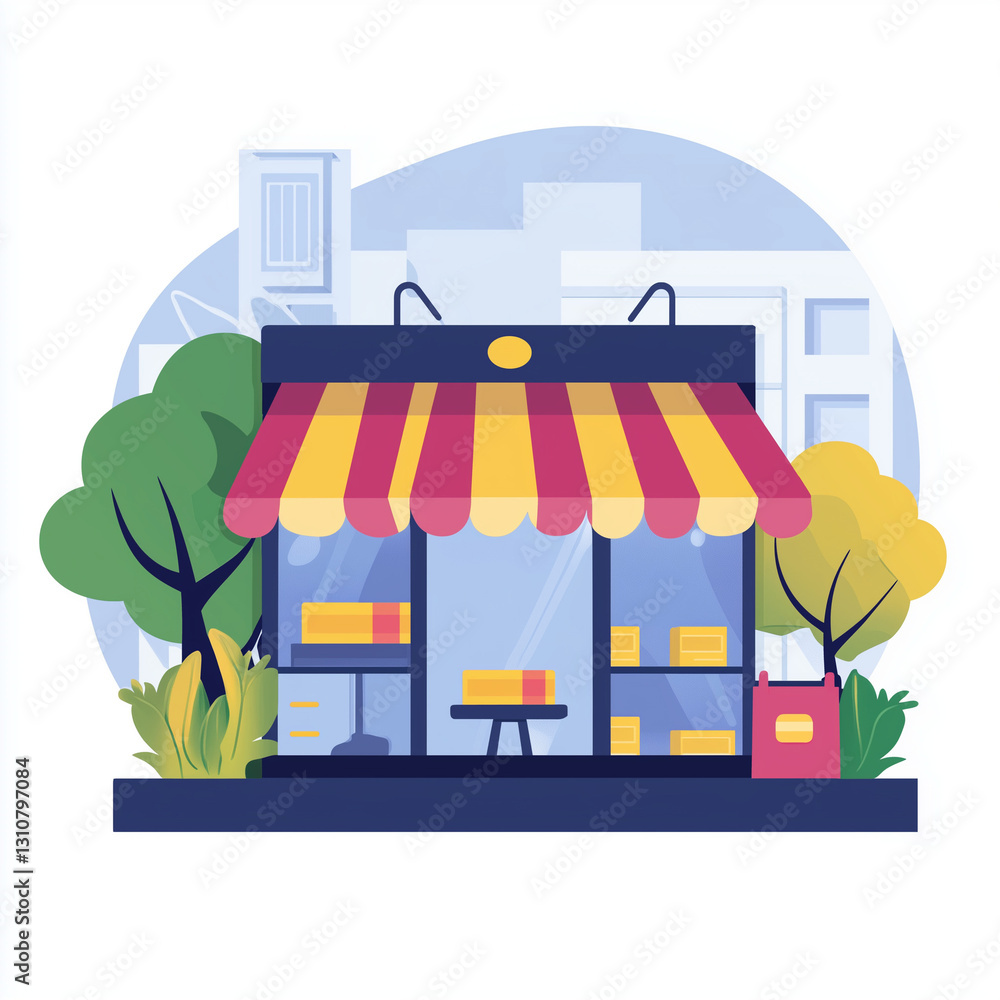 Naklejka premium Store icon on white background in cartoon flat style. 
