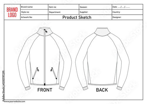 Jacket Technical Drawing vector illustration template with tech pack details