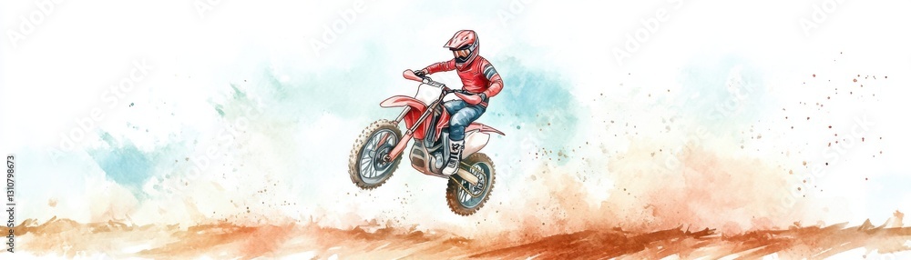 A dynamic illustration of a motocross rider performing a jump, surrounded by splashes of color, capturing the thrill of extreme sports. A dynamic illustration of a motocross rider performing a jump, surrounded by splashes of color, capturing the thrill of extreme sports.