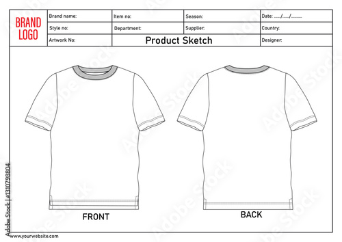Kids t shirt technical drawing  fashion flat sketch template with tech pack details