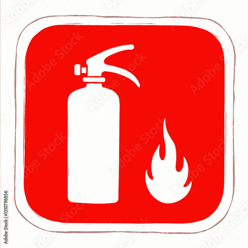 Red fire extinguisher sign with small flame icon