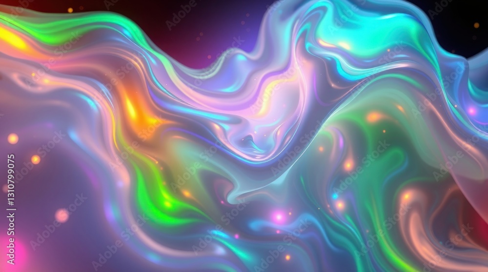 Obraz premium Iridescent Flowing Light with Holographic Texture and Sparkles Background