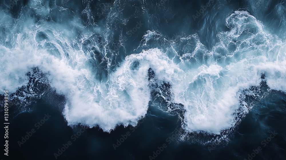 Aerial view of powerful ocean waves crashing. Aerial view of powerful ocean waves crashing.