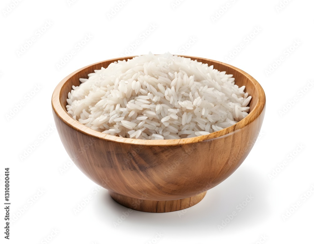 Cooked Rice in Wooden Bowl Cooked Rice in Wooden Bowl