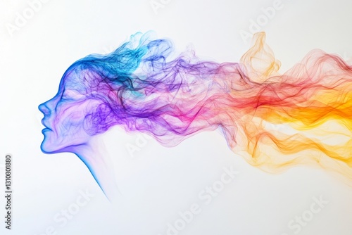 Colorful Smoke Flowing from Silhouette of a Woman's Profile