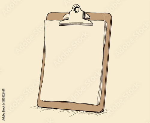 Simple clipboard and paper sketch on tan background