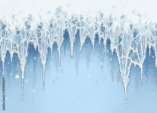 Sparkling Icicles and Snow on Light Blue Gradient