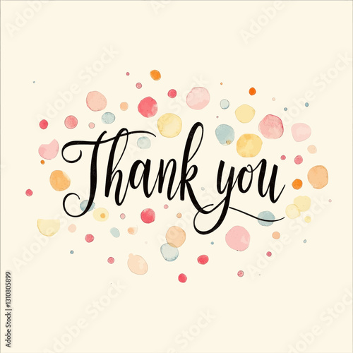 Thank you card with colorful watercolor polka dots
