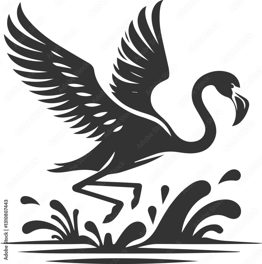 Fototapeta premium Silhouette of a flamingo taking off from the water animal vector