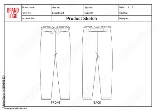 legging pant technical drawing fashion flat sketch vector illustration template for ladies with tech pack details