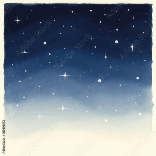 Watercolor Night Sky with Stars, Ombre Blue Gradient