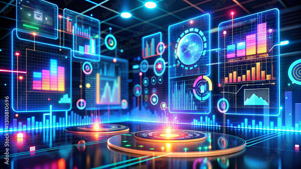 Interactive 3D Dashboard with Neon Virtual Buttons Interactive 3D Dashboard with Neon Virtual Buttons