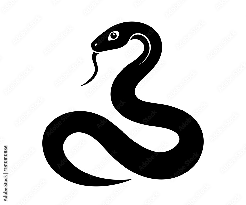Fototapeta premium Snake black silhouette isolated on white background. Vector illustration