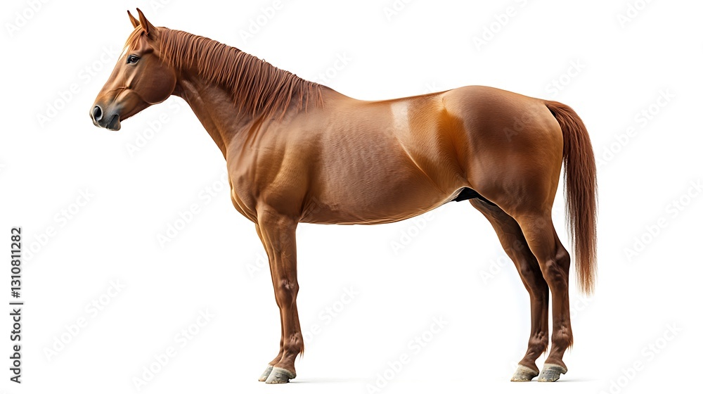 Chestnut horse standing profile, isolated on white. Chestnut horse standing profile, isolated on white.