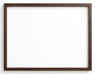 Dark brown wooden picture frame isolated on white background. Blank template with empty space. Wood grain texture for photo, artwork, poster mockups in interior design.
