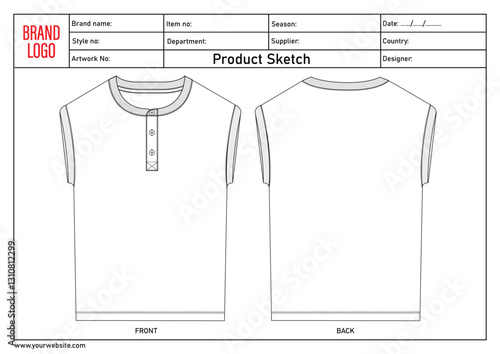 T shirt tops technical drawing fashion flat sketch vector illustration template for kids 