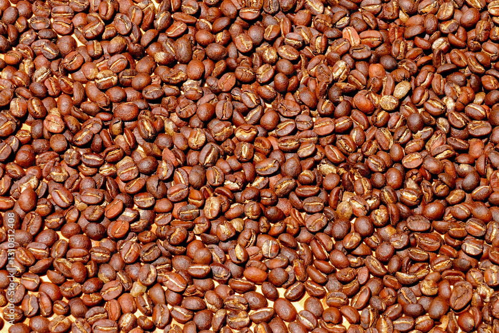 Top view background of brown coffee beans Top view background of brown coffee beans