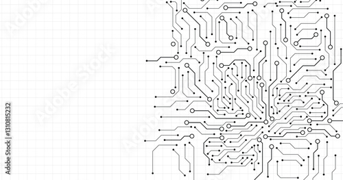 Electronics board. Circuit board electronic hi tech pattern. Vector abstract computer chip. Black monochrome background