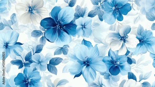 blue floral pattern watercolor flowers seamless design