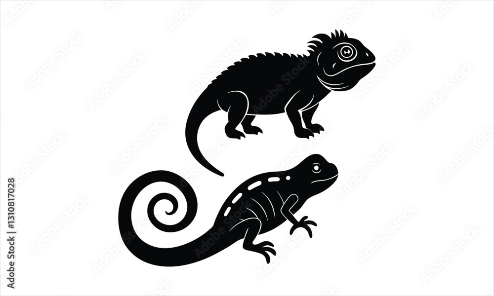 Obraz premium Chameleon and Lizard Black Silhouettes Design