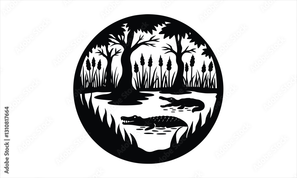 Obraz premium Swamp Scene in Circle