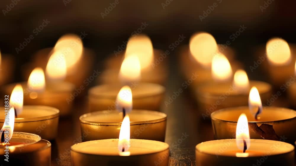 Assorted Small Candles Glowing Softly in Dimly Lit Environment Assorted Small Candles Glowing Softly in Dimly Lit Environment