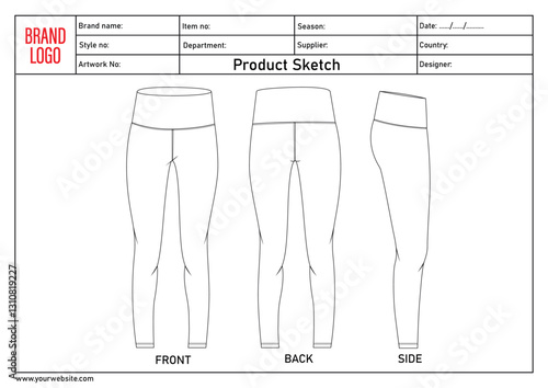 legging pant technical drawing fashion flat sketch vector illustration template for ladies with tech pack details