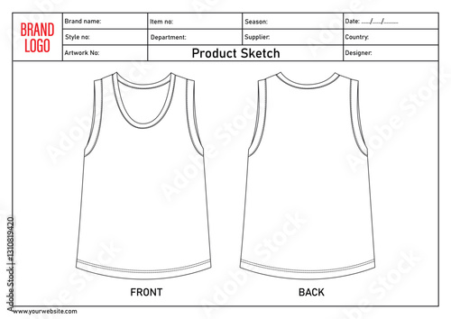 Tank tops vector illustration template with tech pack details