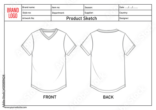 Ladies t shirt technical drawing fashion flat sketch vector illustration template with tech pack details