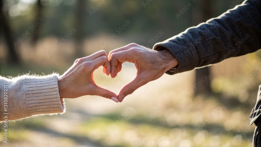 Two hands form a heart shape in a serene, outdoor setting, symbolizing love and connection. Two hands form a heart shape in a serene, outdoor setting, symbolizing love and connection.