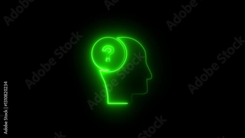 Wallpaper Mural Glowing neon line green color icon  Human head with question mark icon male, man mark mind neon outline people person problem  question sign. Torontodigital.ca